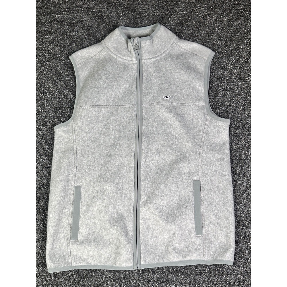 Vineyard Vines Boys XL‎ 18 Gray Fleece Full Zip Vest Whale Logo Heather Grey